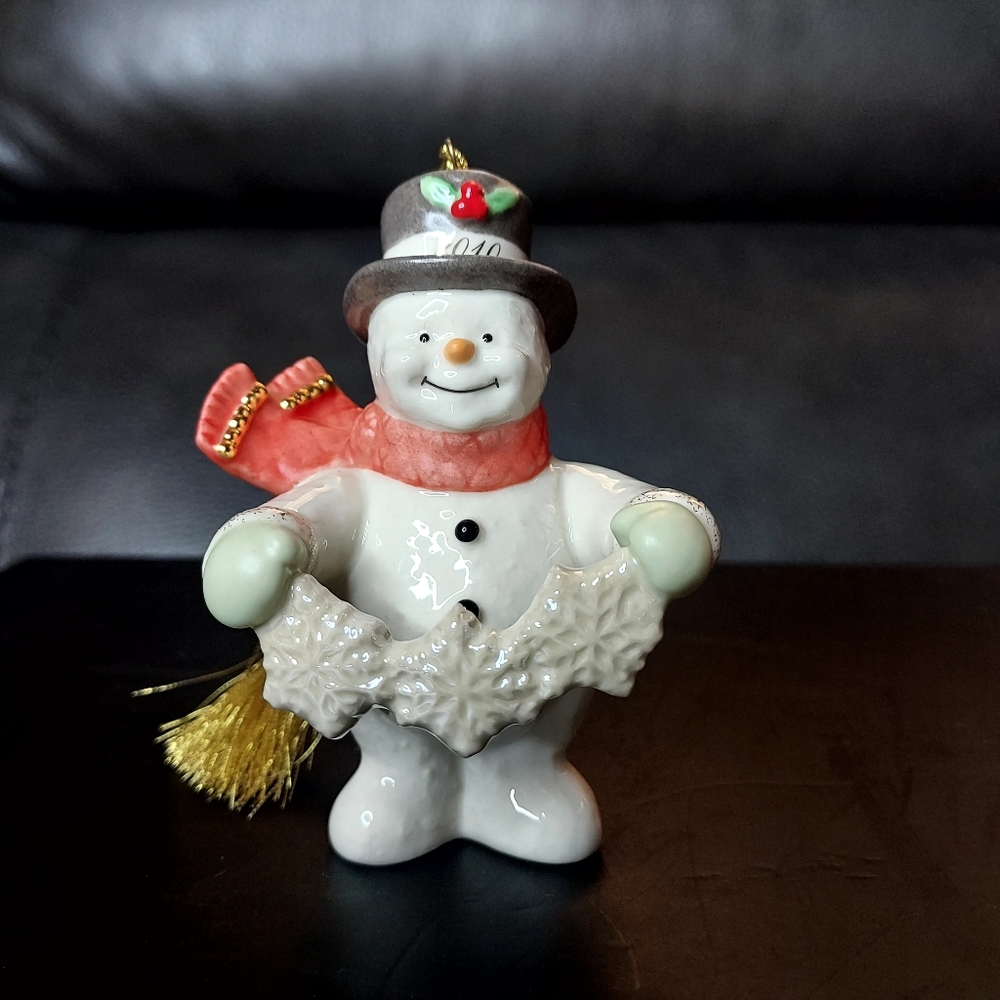 LENOX 2010 Snowman Ornament with Red Scarf